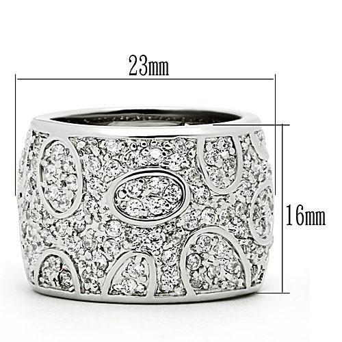 3W159 - Rhodium Brass Ring with AAA Grade CZ  in Clear-1
