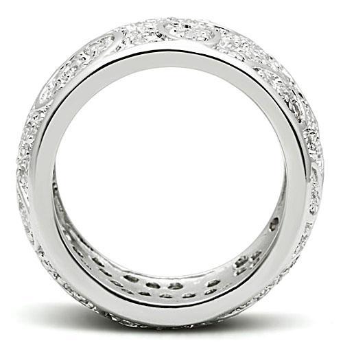 3W159 - Rhodium Brass Ring with AAA Grade CZ  in Clear-2