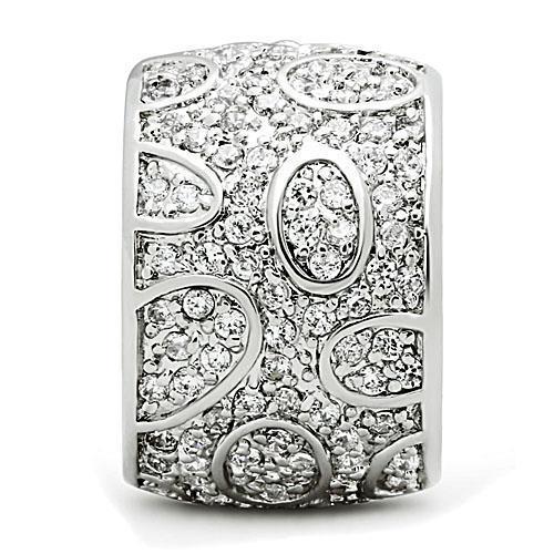 3W159 - Rhodium Brass Ring with AAA Grade CZ  in Clear-3