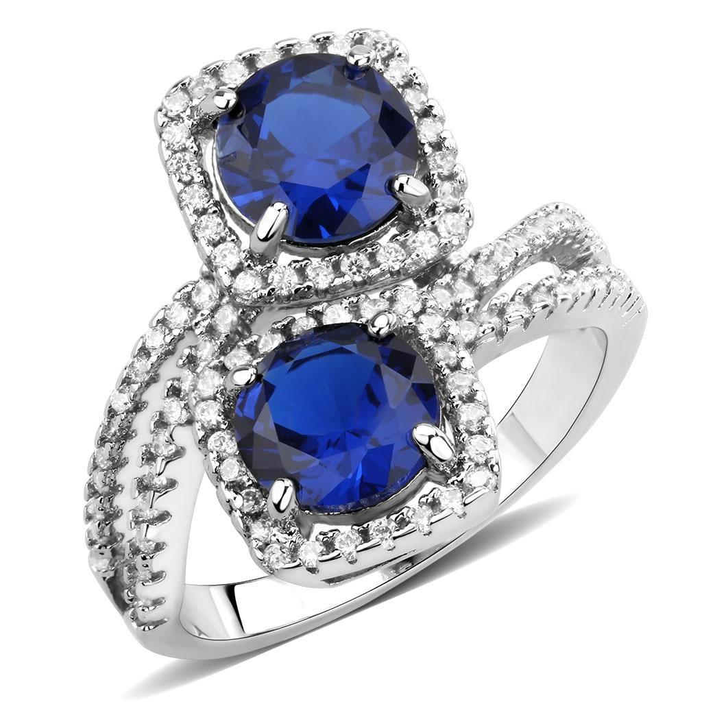 3W1600 - Rhodium Brass Ring with AAA Grade CZ  in London Blue-0