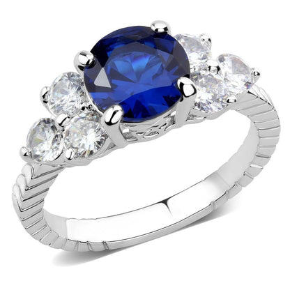 3W1601 - Rhodium Brass Ring with AAA Grade CZ  in London Blue-0