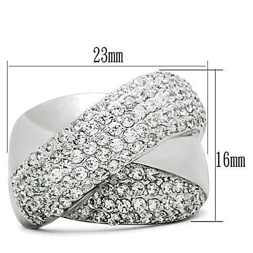 3W160 - Rhodium Brass Ring with AAA Grade CZ  in Clear-1