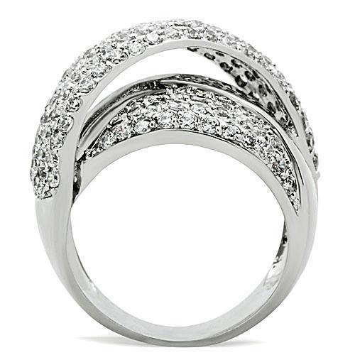 3W160 - Rhodium Brass Ring with AAA Grade CZ  in Clear-2