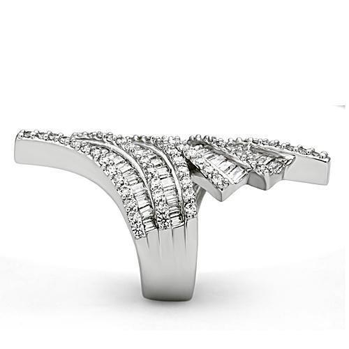 3W161 - Rhodium Brass Ring with AAA Grade CZ  in Clear-2