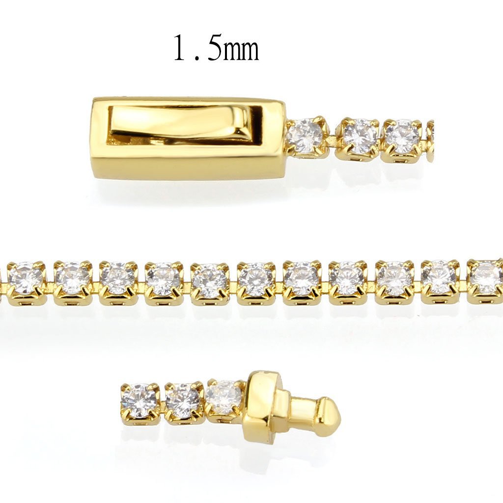 3W1680 - Gold Brass Bracelet with AAA Grade CZ in Clear-3