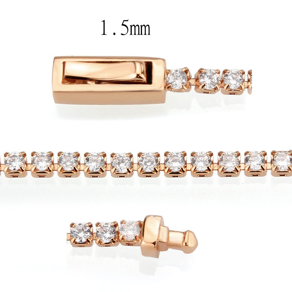 3W1681 - Rose Gold Brass Bracelet with AAA Grade CZ in Clear-3