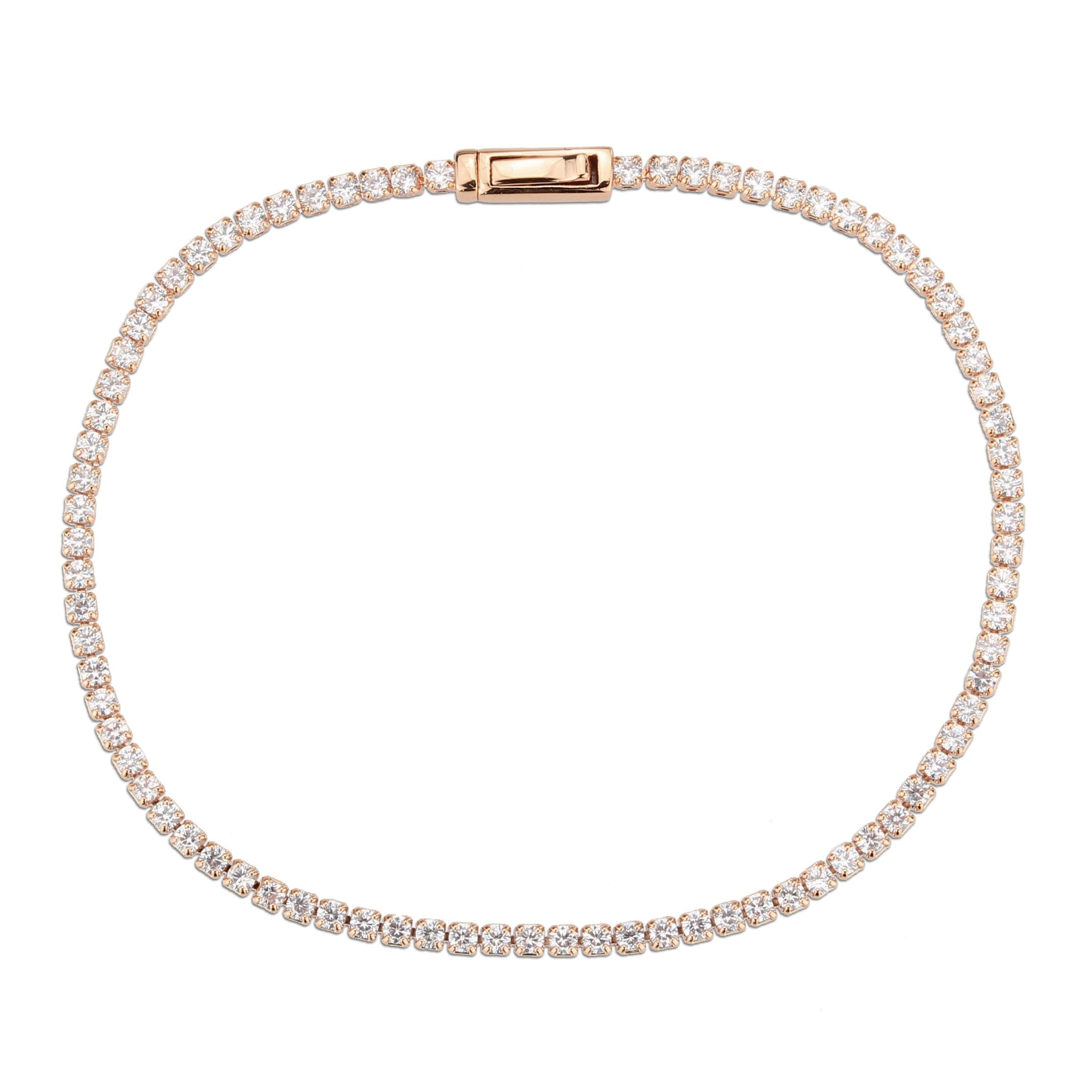 3W1684 - Rose Gold Brass Bracelet with AAA Grade CZ in Clear-2