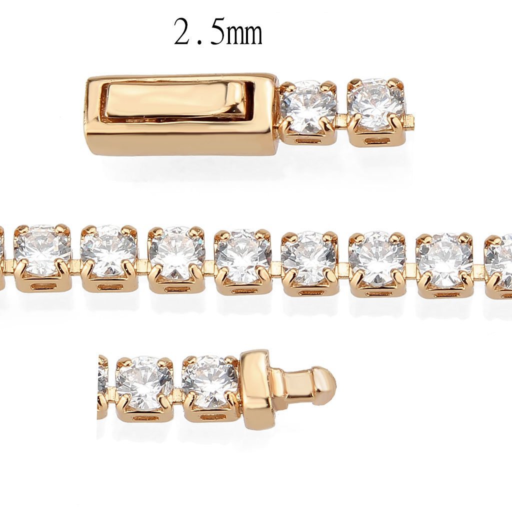 3W1690 - Rose Gold Brass Bracelet with AAA Grade CZ in Clear-3