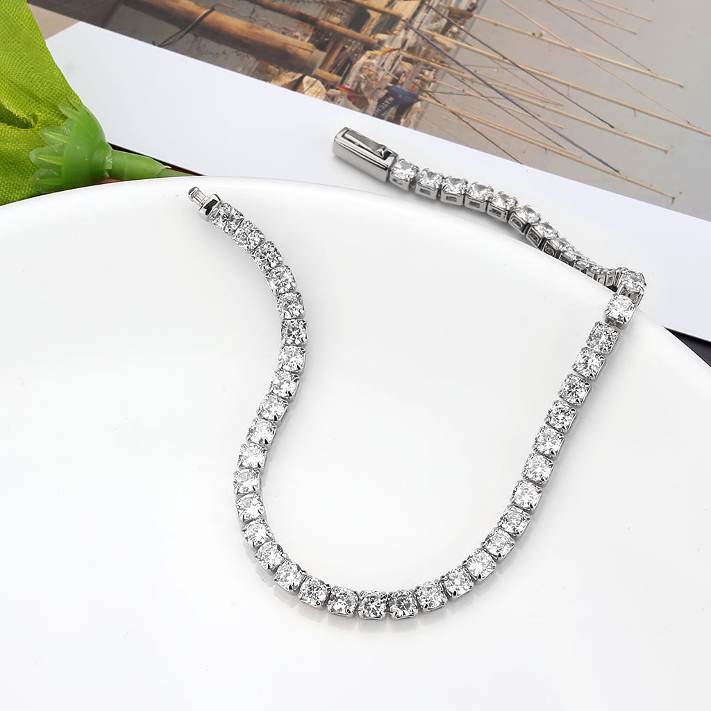 3W1691 - Rhodium Brass Bracelet with AAA Grade CZ in Clear-4
