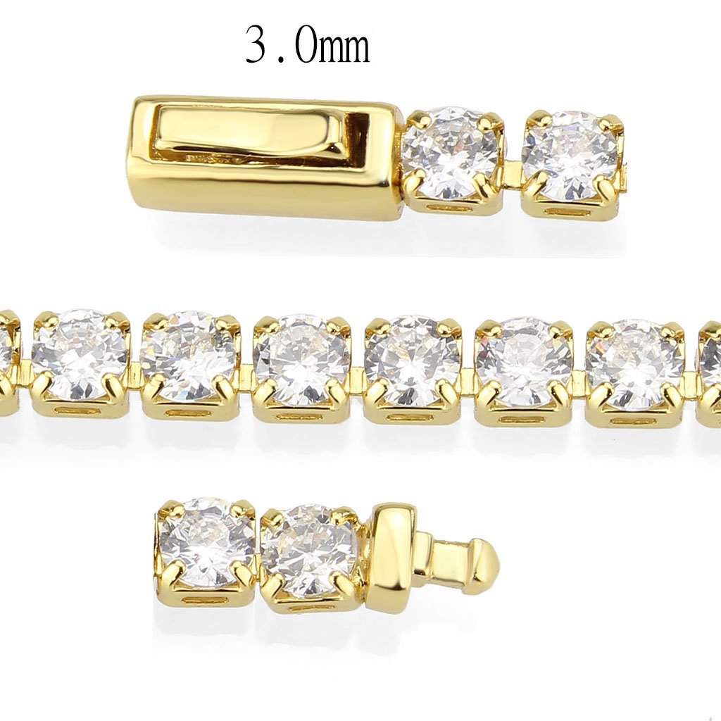 3W1692 - Gold Brass Bracelet with AAA Grade CZ in Clear-3