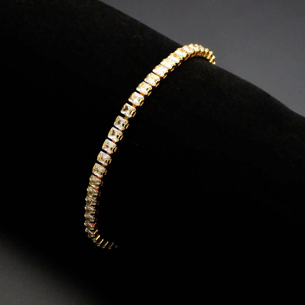 3W1695 - Gold Brass Bracelet with AAA Grade CZ in Clear-1