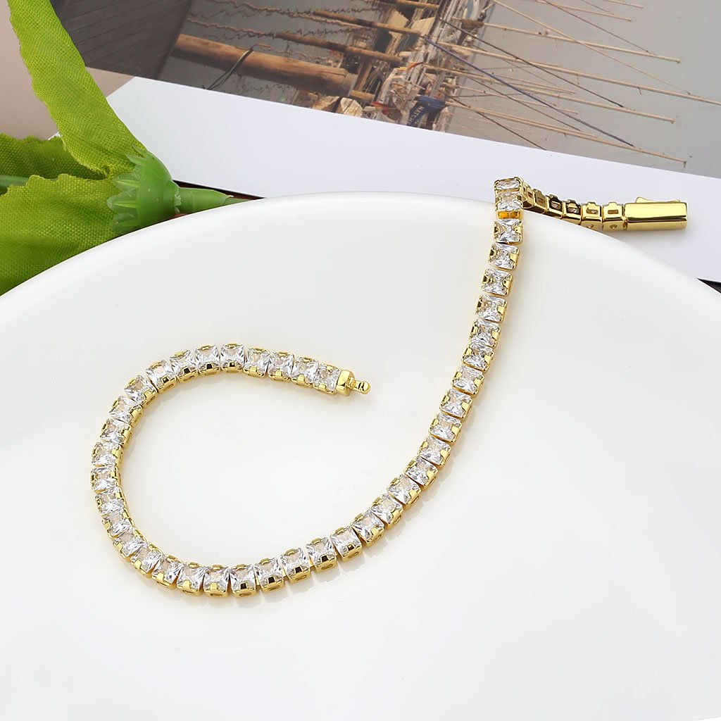 3W1695 - Gold Brass Bracelet with AAA Grade CZ in Clear-4