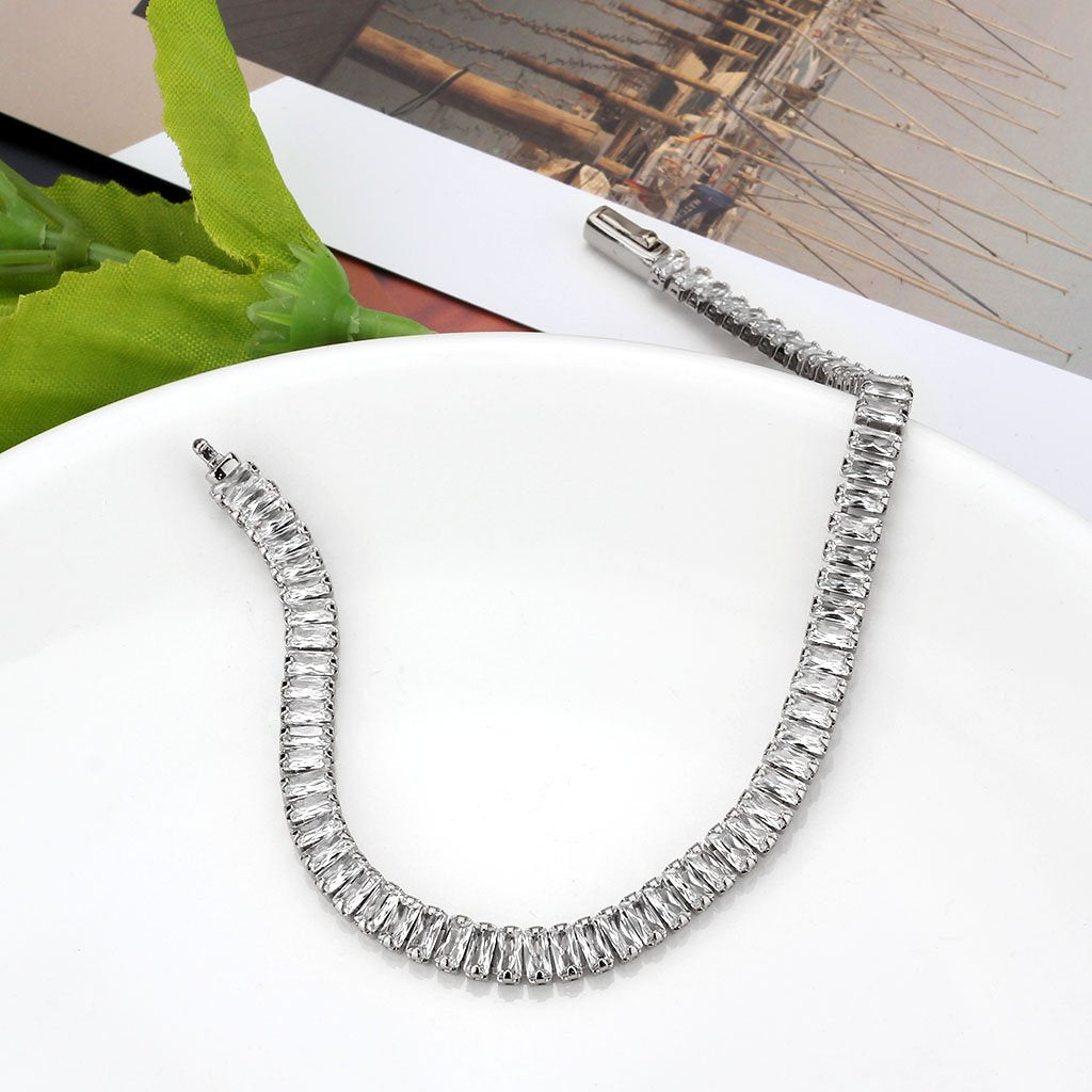 3W1700 - Rhodium Brass Bracelet with AAA Grade CZ in Clear-4