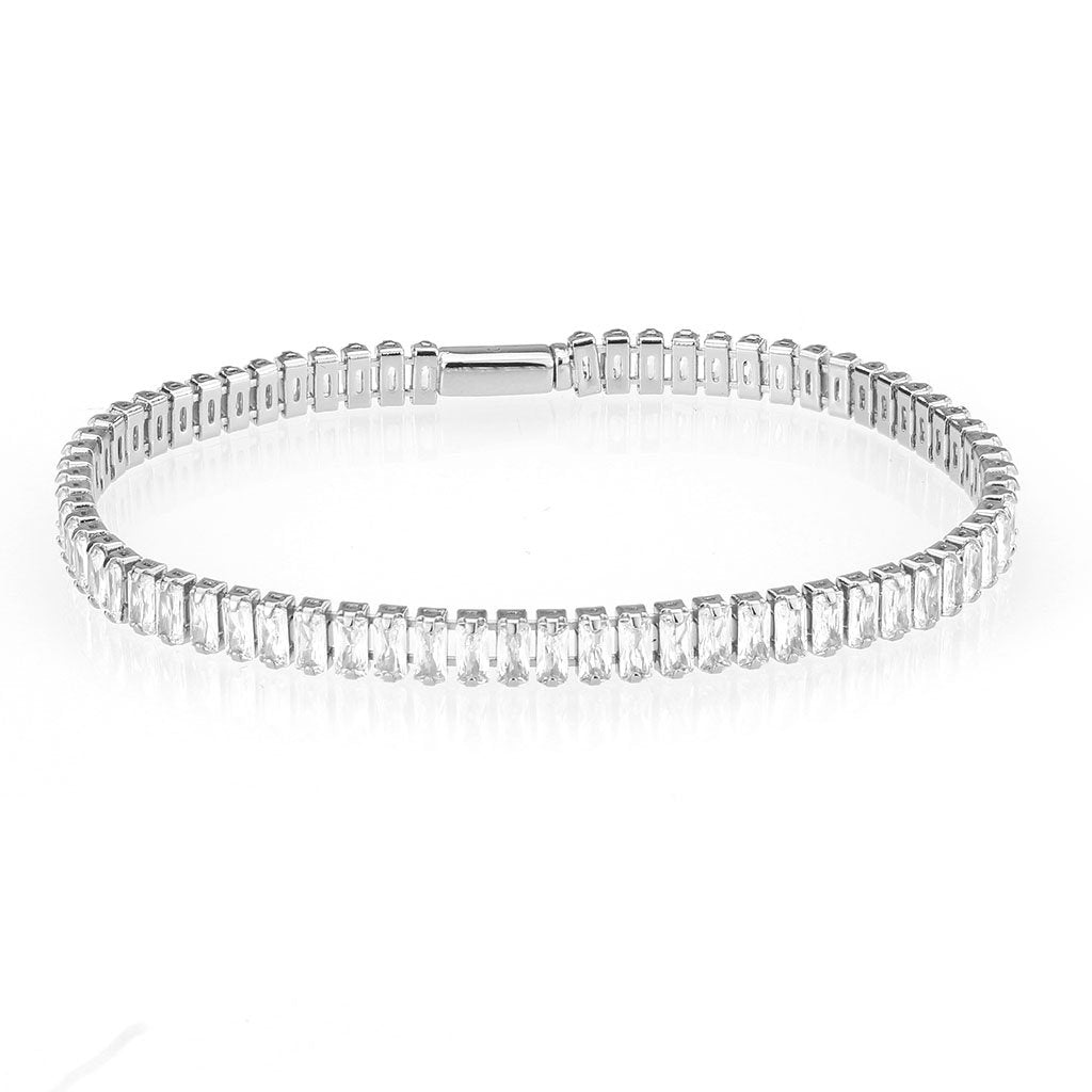 3W1700 - Rhodium Brass Bracelet with AAA Grade CZ in Clear-0