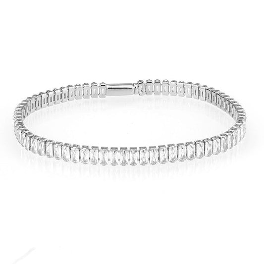 3W1700 - Rhodium Brass Bracelet with AAA Grade CZ in Clear-0