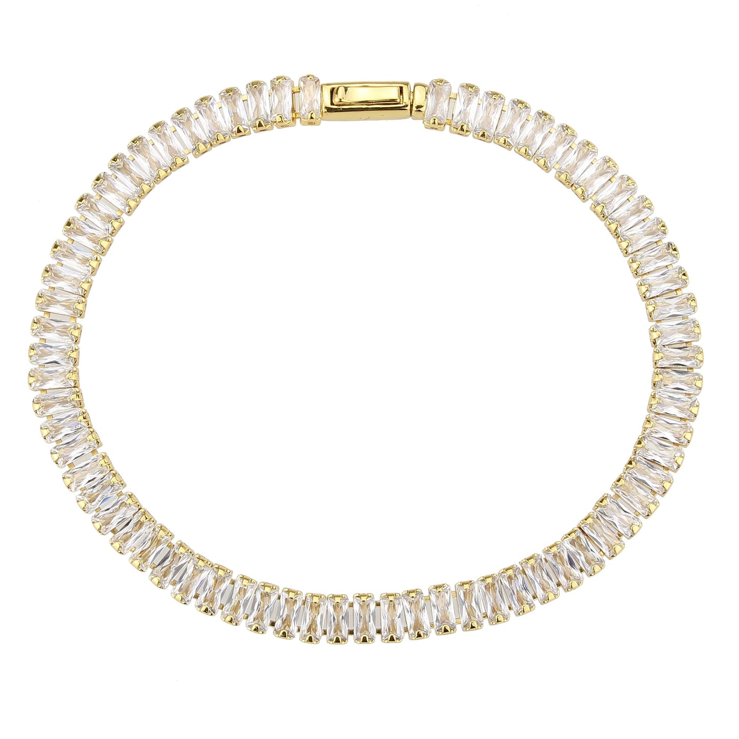 3W1701 - Gold Brass Bracelet with AAA Grade CZ in Clear-2
