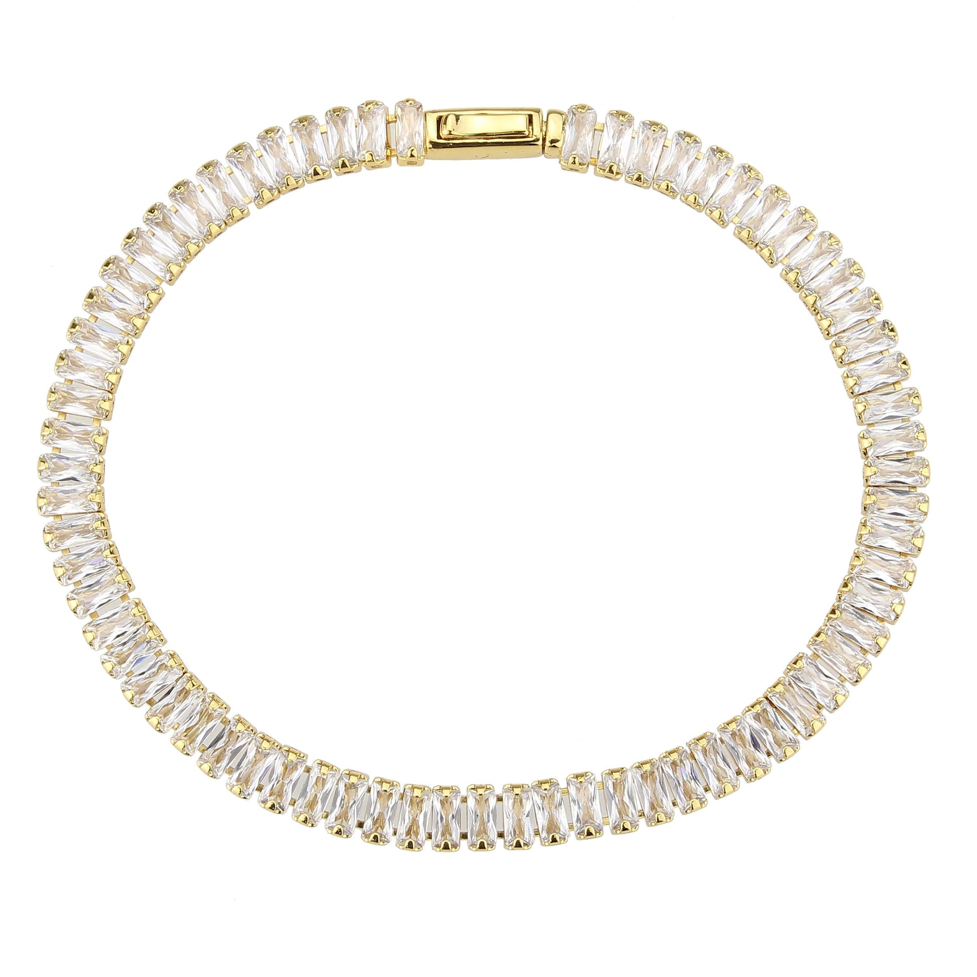 3W1701 - Gold Brass Bracelet with AAA Grade CZ in Clear-2