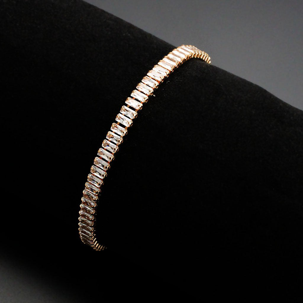 3W1702 - Rose Gold Brass Bracelet with AAA Grade CZ in Clear-1