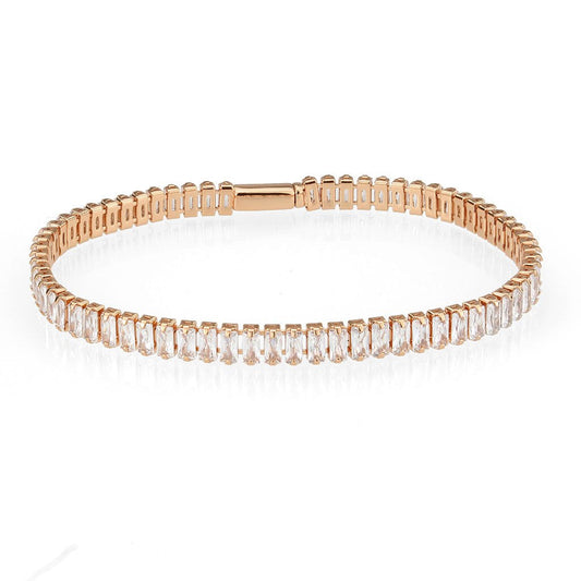 3W1702 - Rose Gold Brass Bracelet with AAA Grade CZ in Clear-0