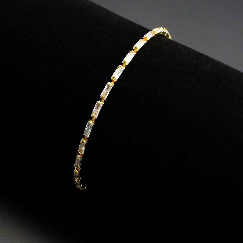 3W1707 - Gold Brass Bracelet with AAA Grade CZ in Clear-1
