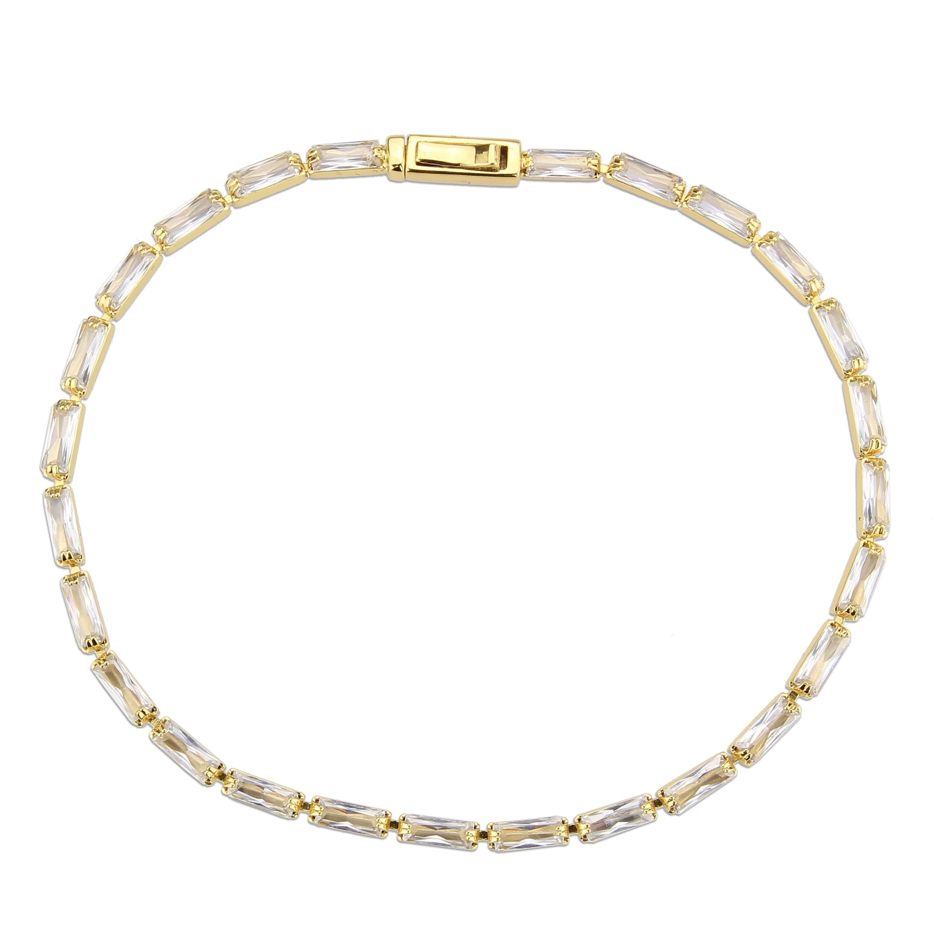 3W1707 - Gold Brass Bracelet with AAA Grade CZ in Clear-2