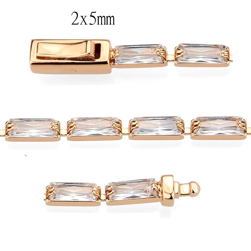 3W1708 - Rose Gold Brass Bracelet with AAA Grade CZ in Clear-3