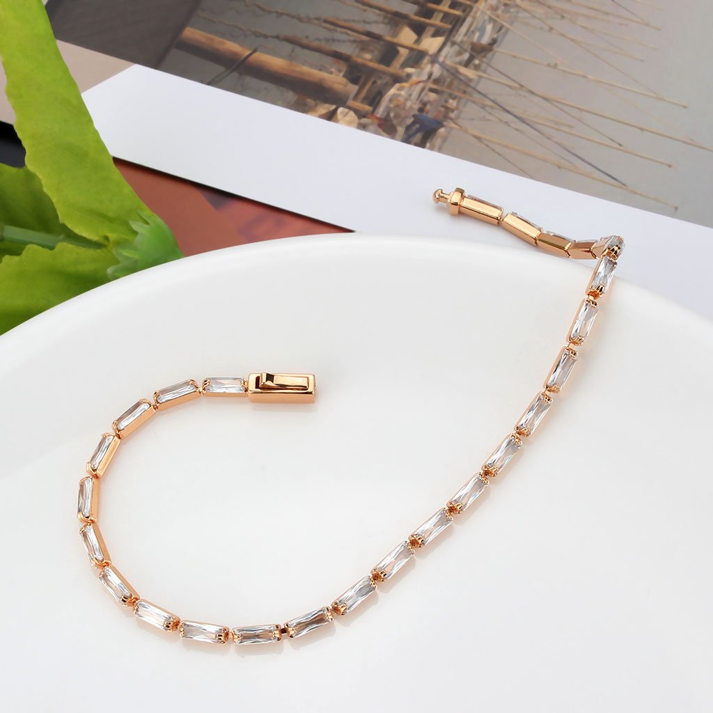 3W1708 - Rose Gold Brass Bracelet with AAA Grade CZ in Clear-4