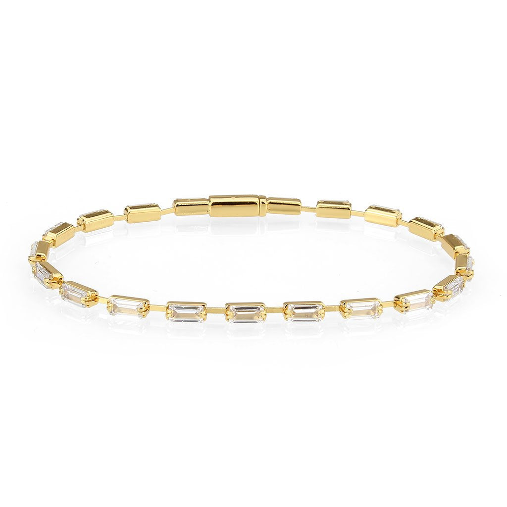 3W1710 - Gold Brass Bracelet with AAA Grade CZ in Clear-0