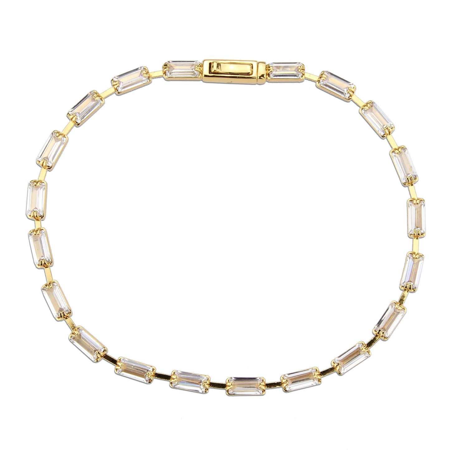 3W1710 - Gold Brass Bracelet with AAA Grade CZ in Clear-2