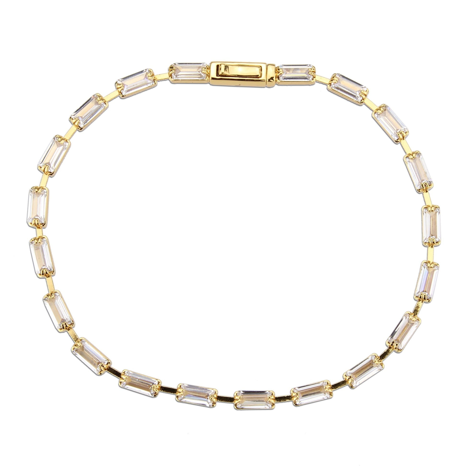 3W1710 - Gold Brass Bracelet with AAA Grade CZ in Clear-2