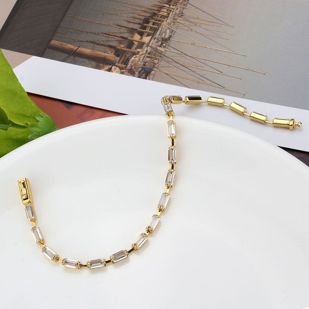 3W1710 - Gold Brass Bracelet with AAA Grade CZ in Clear-4