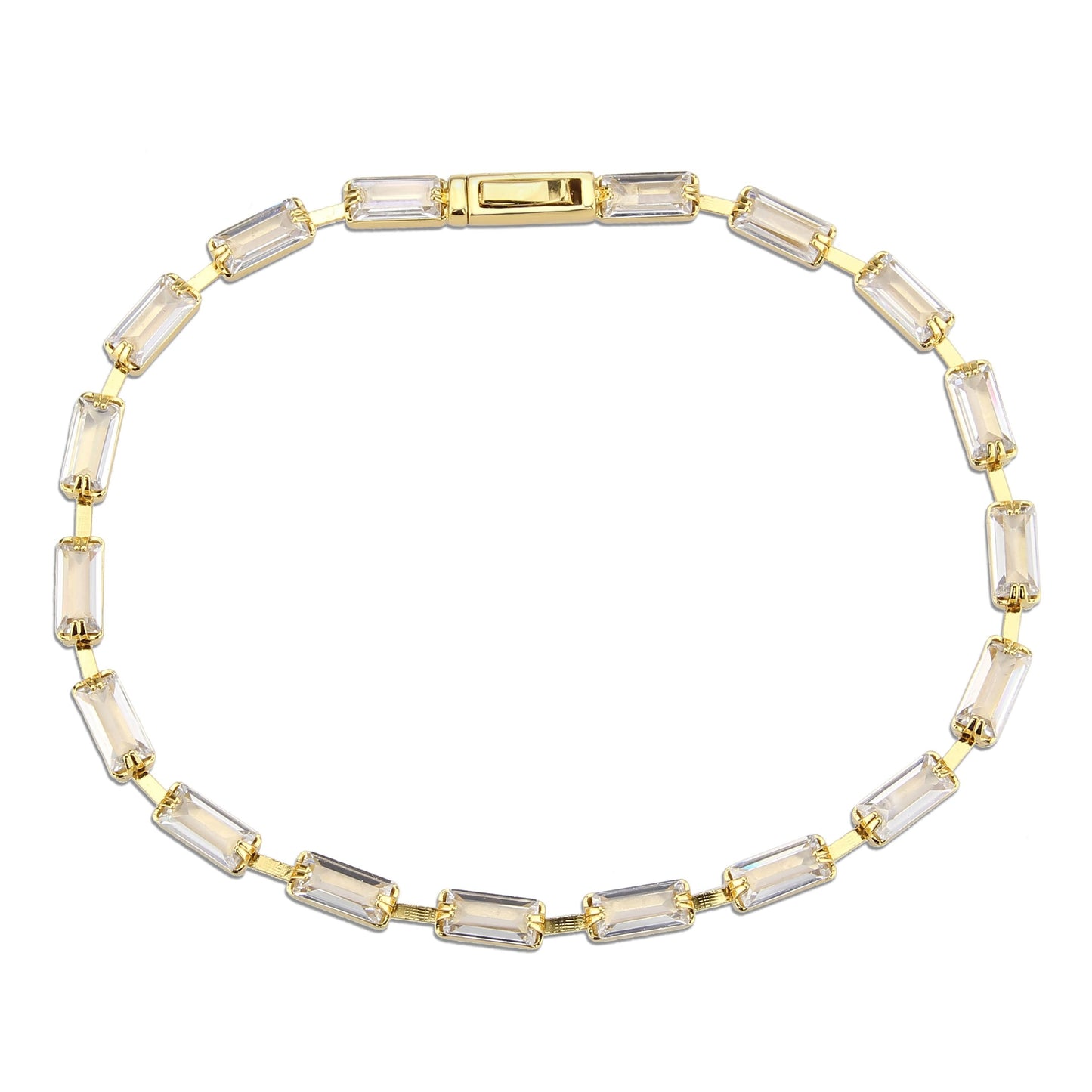 3W1713 - Gold Brass Bracelet with AAA Grade CZ in Clear-2