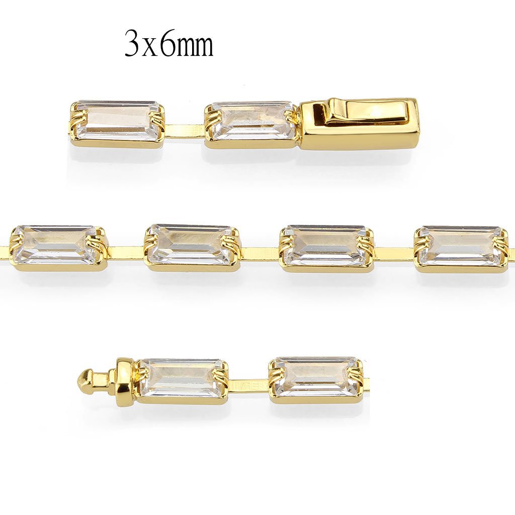 3W1713 - Gold Brass Bracelet with AAA Grade CZ in Clear-3