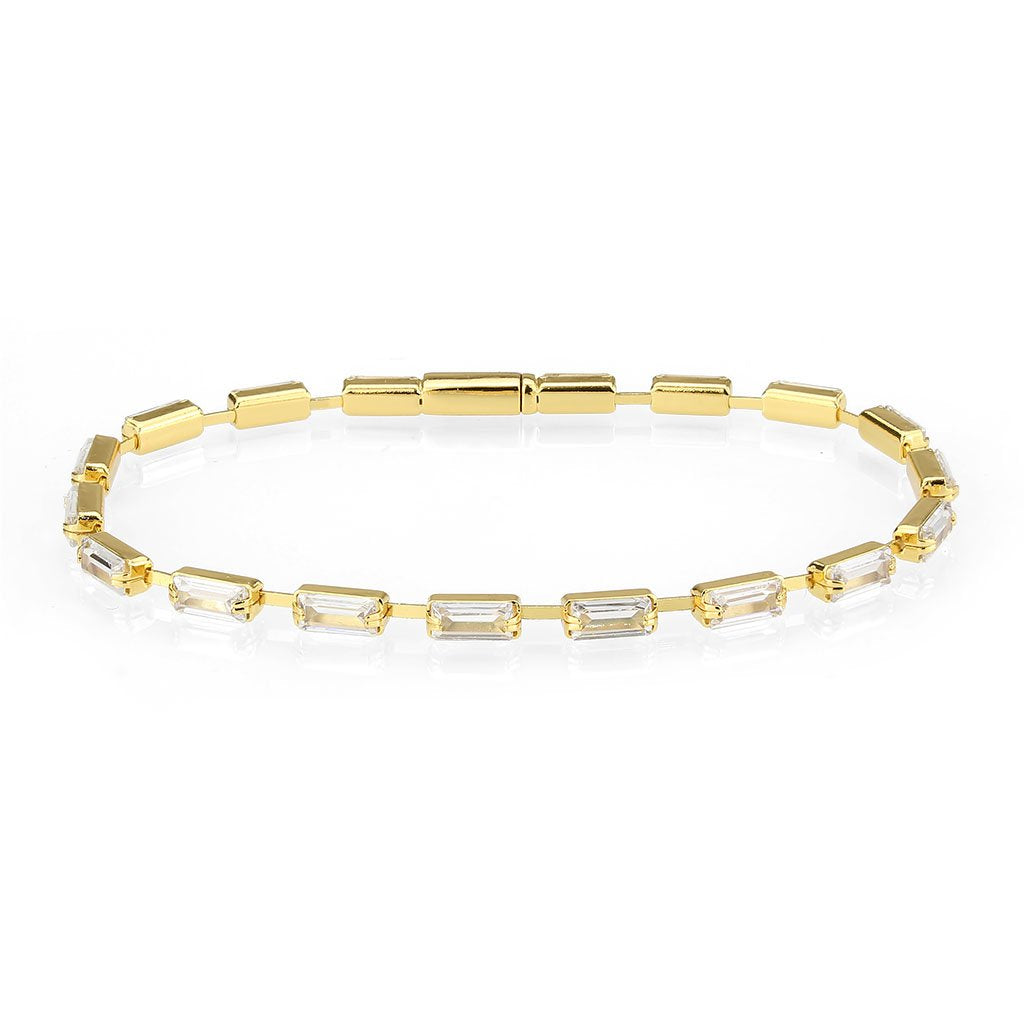 3W1713 - Gold Brass Bracelet with AAA Grade CZ in Clear-0