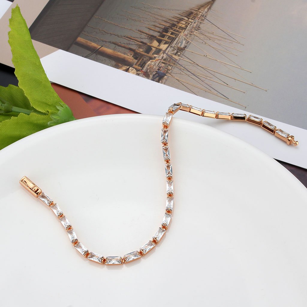 3W1717 - Rose Gold Brass Bracelet with AAA Grade CZ in Clear-4