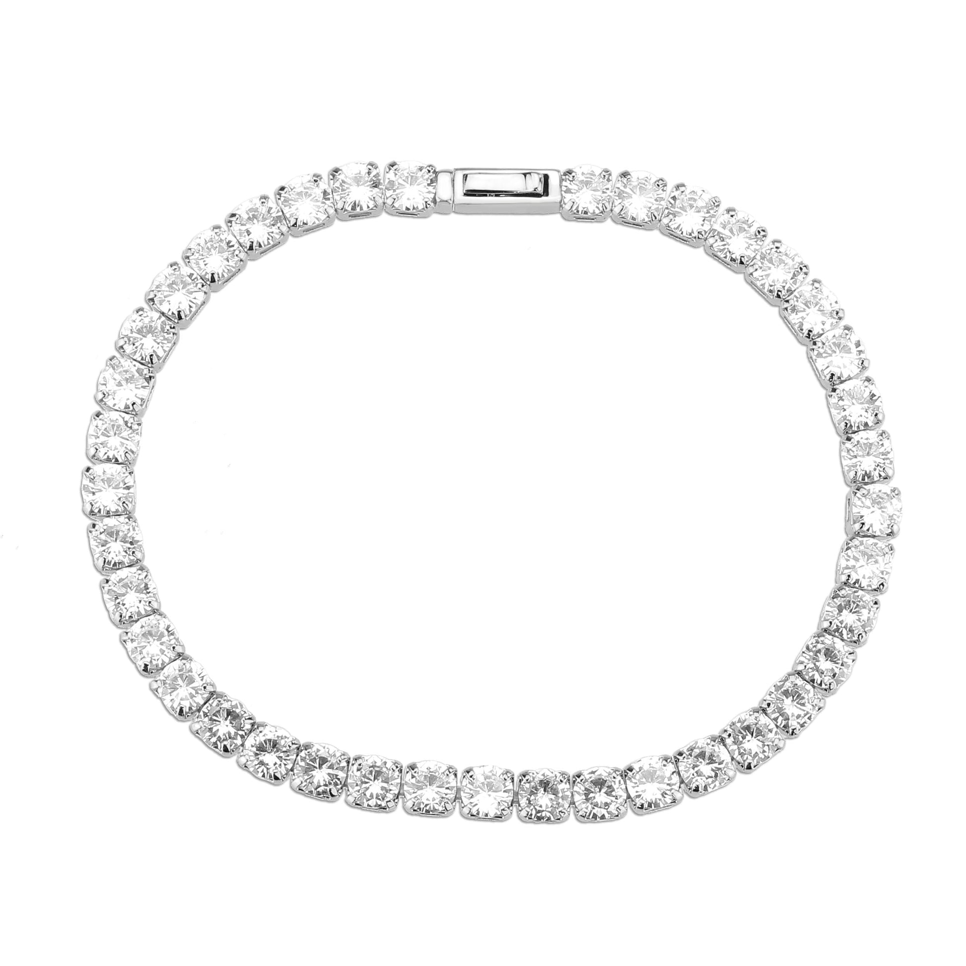 3W1718 - Rhodium Brass Bracelet with AAA Grade CZ in Clear-2