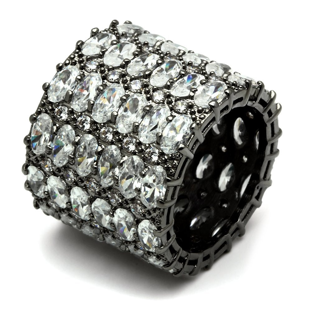 3W171 - Ruthenium Brass Ring with AAA Grade CZ  in Clear-0