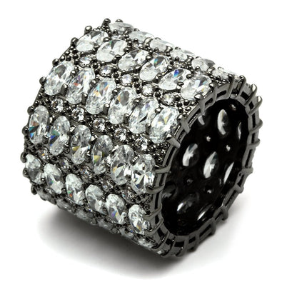 3W171 - Ruthenium Brass Ring with AAA Grade CZ  in Clear-0