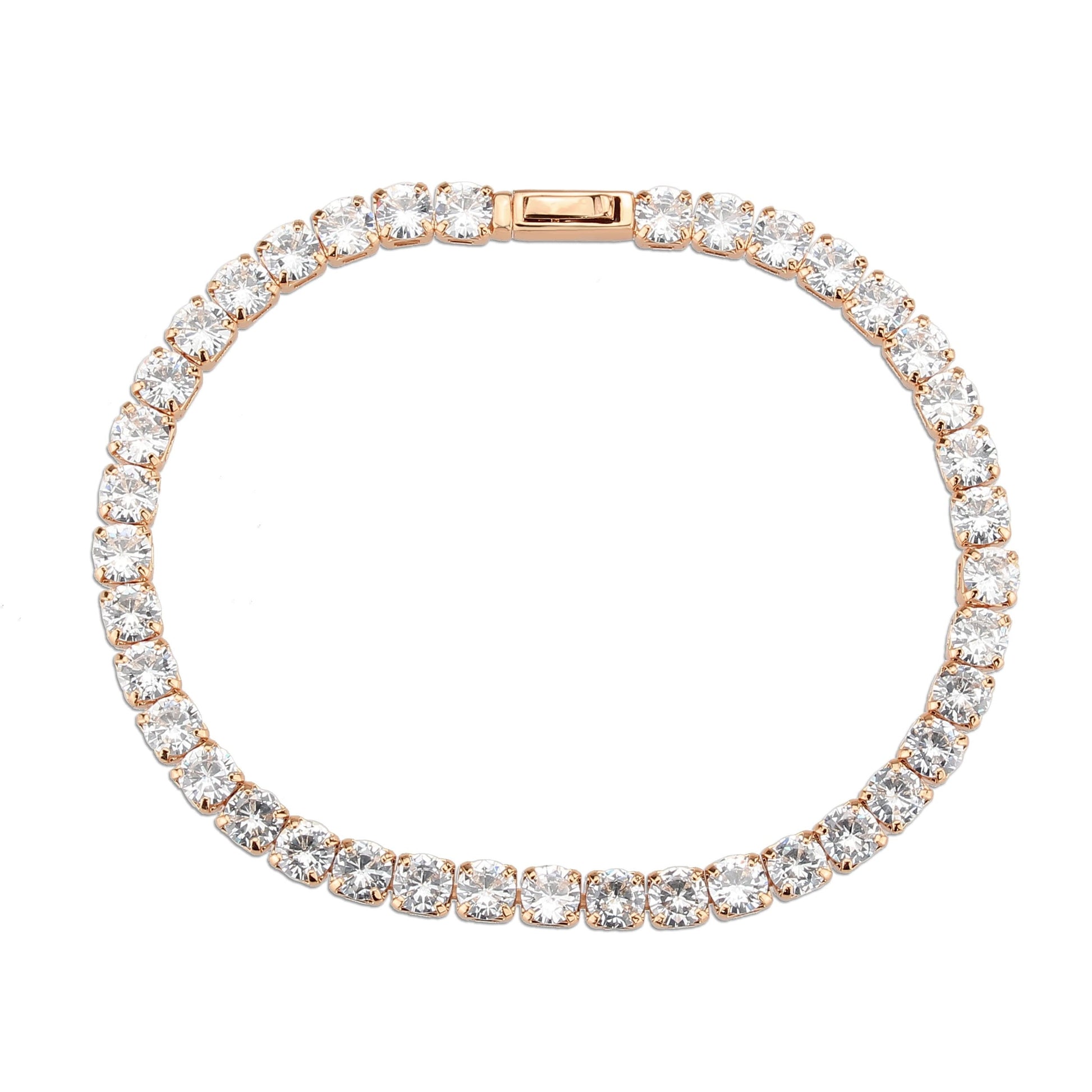 3W1720 - Rose Gold Brass Bracelet with AAA Grade CZ in Clear-2