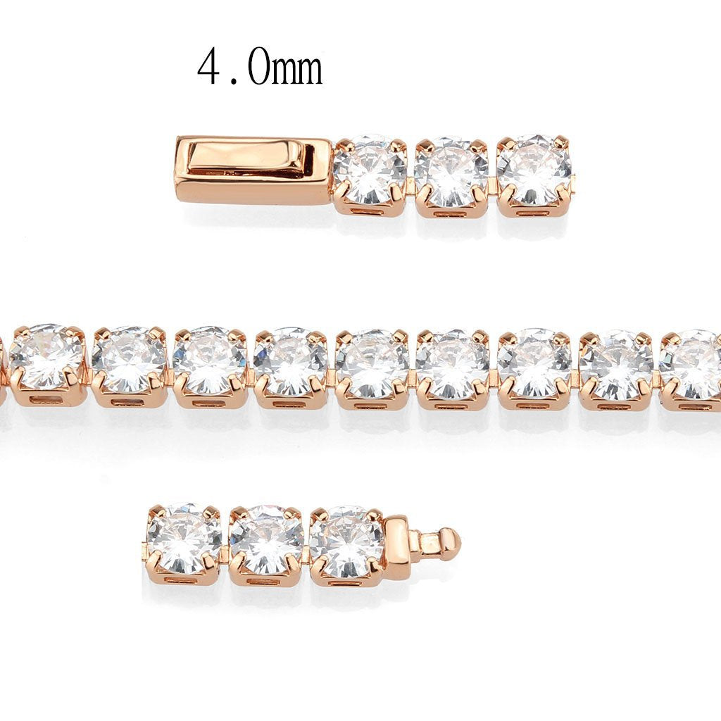 3W1720 - Rose Gold Brass Bracelet with AAA Grade CZ in Clear-3