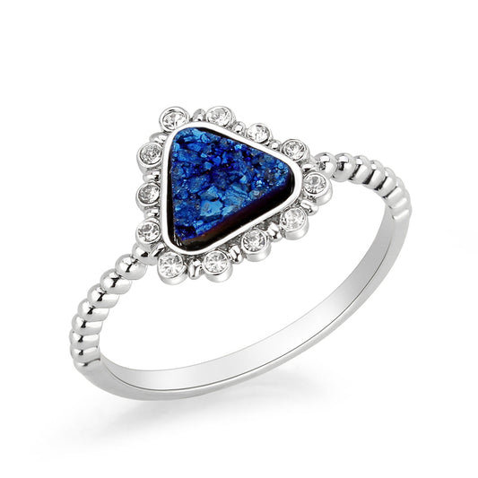 3W1730 -  Imitation Rhodium+E-coating Brass Ring with Druzy in Capri Blue-0