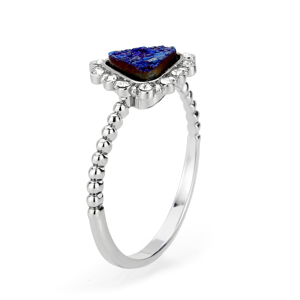 3W1730 -  Imitation Rhodium+E-coating Brass Ring with Druzy in Capri Blue-3