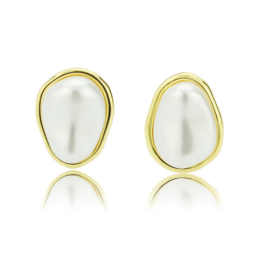 3W1732G - Flash Gold Brass Earring with Synthetic in White-0