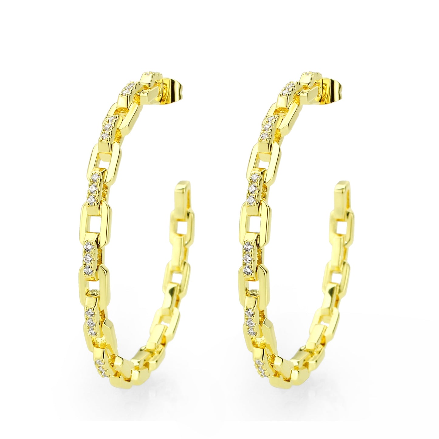 3W1735G - Flash Gold Brass Earring with AAA Grade CZ in Clear-0