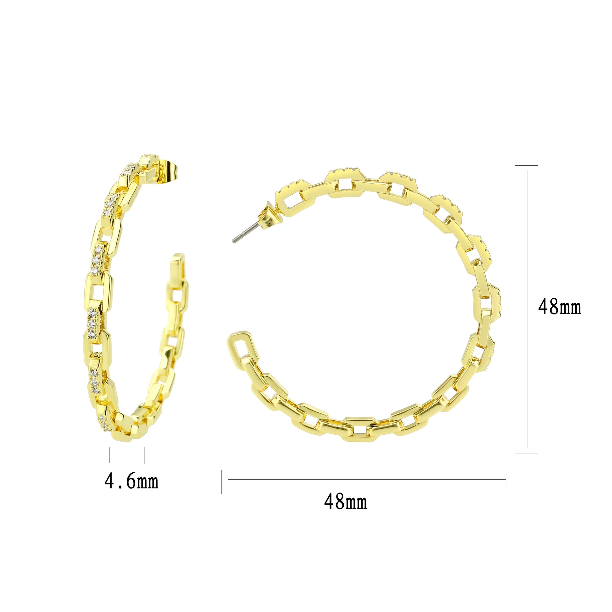 3W1735G - Flash Gold Brass Earring with AAA Grade CZ in Clear-1