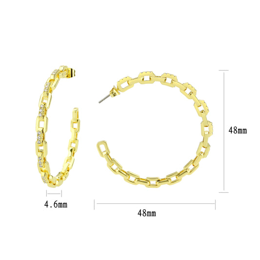 3W1735G - Flash Gold Brass Earring with AAA Grade CZ in Clear-1