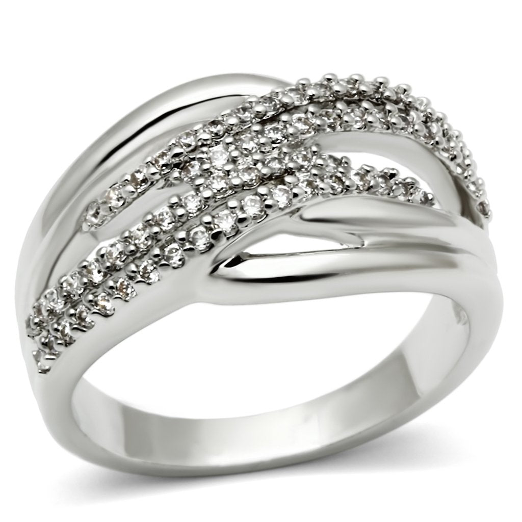 3W174 - Rhodium Brass Ring with AAA Grade CZ  in Clear-0