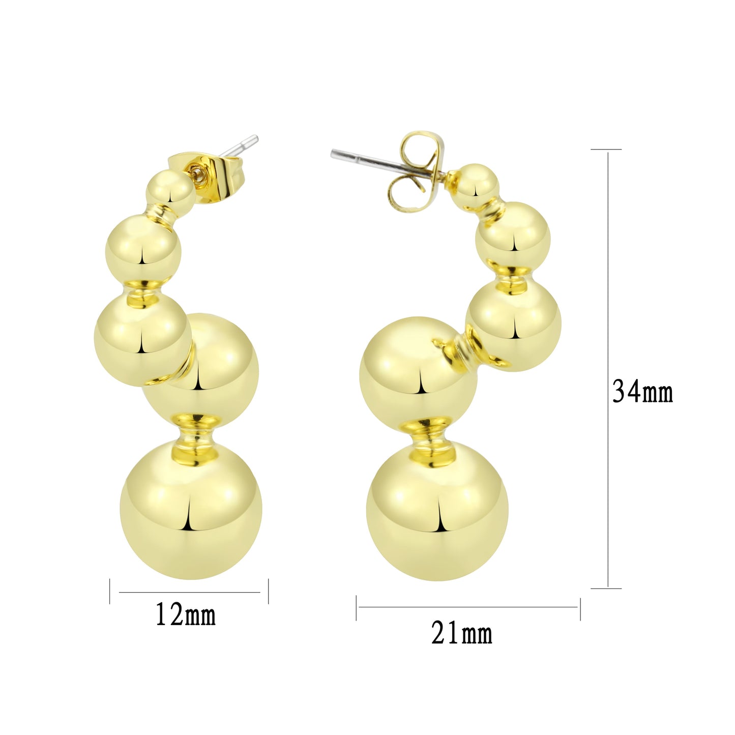 3W1752G - Flash Gold Brass Earring with NoStone in No Stone-2