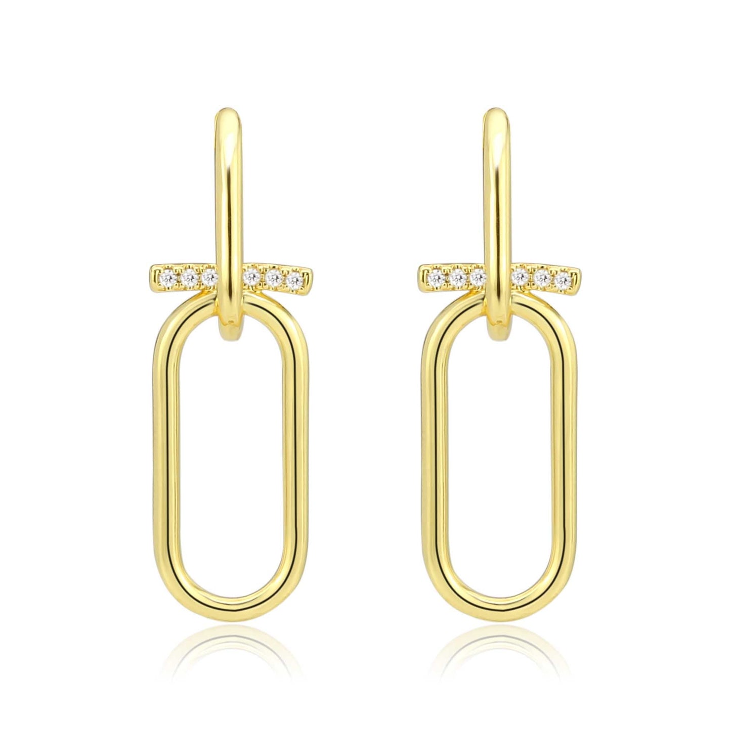 3W1763G - Flash Gold Brass Earring with AAA Grade CZ in Clear-0