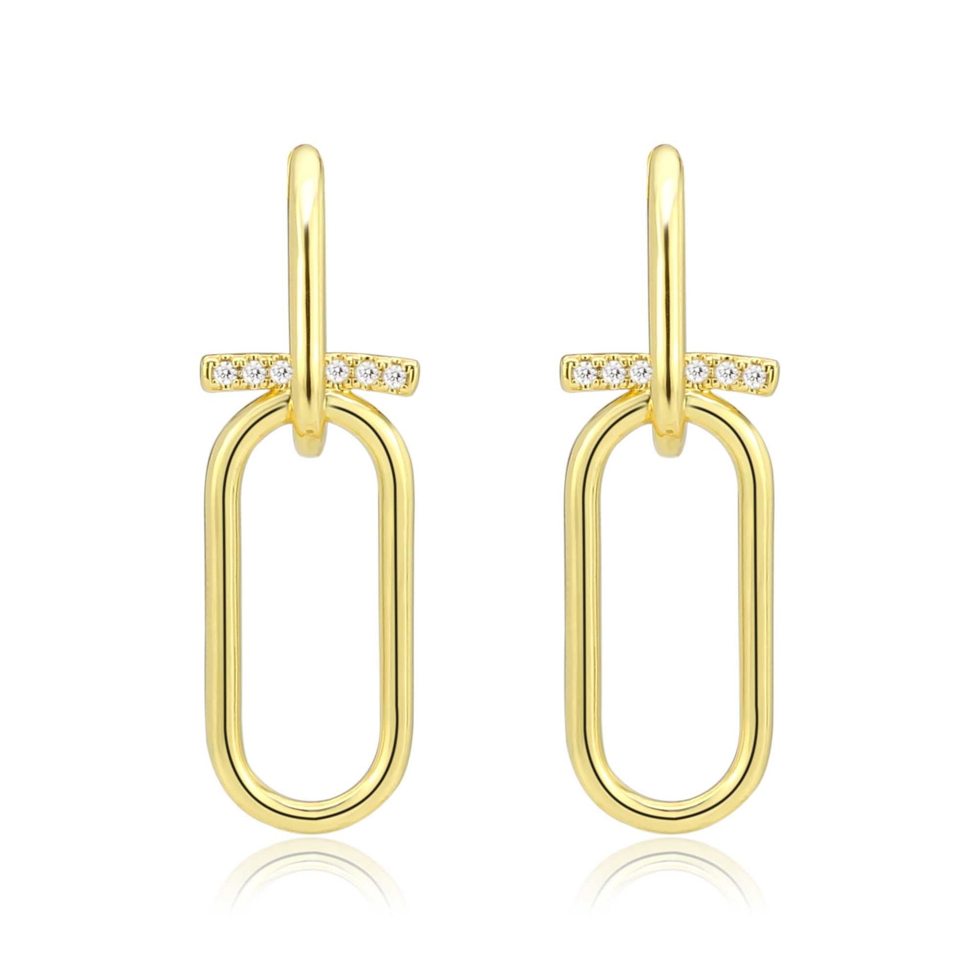 3W1763G - Flash Gold Brass Earring with AAA Grade CZ in Clear-0